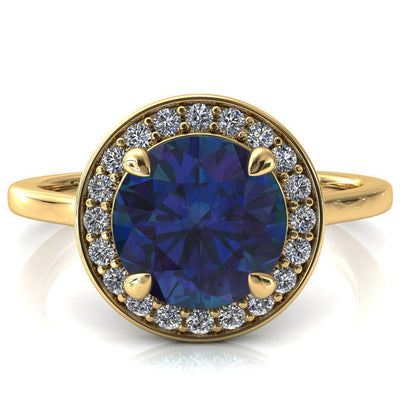Holly Round Alexandrite 4 Prong Pinpoint Floating Halo Scalloped Cathedral Ring-FIRE & BRILLIANCE