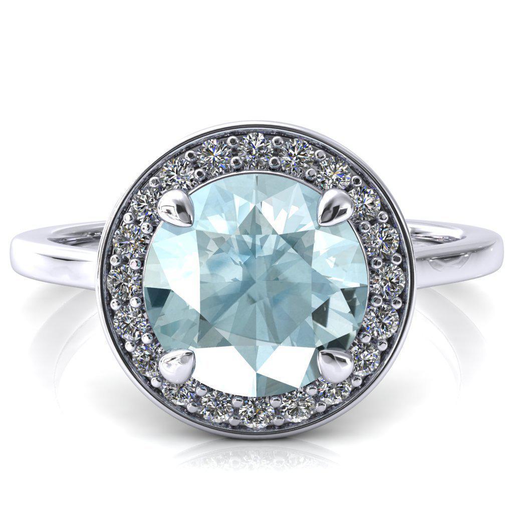 Holly Round Aqua Blue Spinel 4 Prong Pinpoint Floating Halo Scalloped Cathedral Ring-FIRE & BRILLIANCE