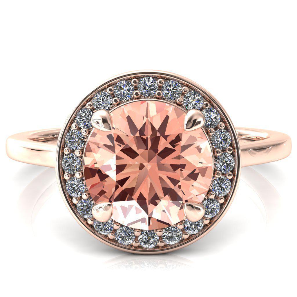 Holly Round Champagne Sapphire 4 Prong Pinpoint Floating Halo Scalloped Cathedral Ring-FIRE & BRILLIANCE