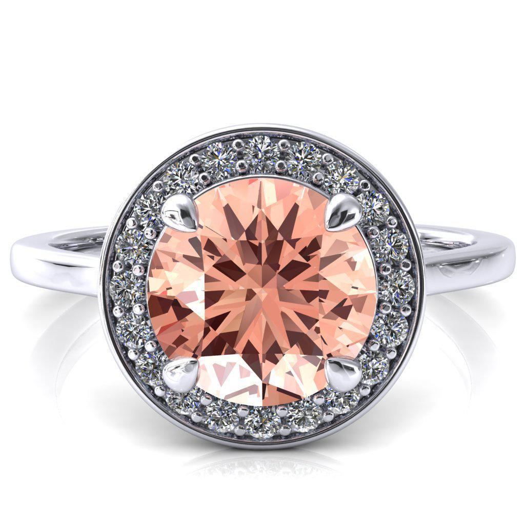 Holly Round Champagne Sapphire 4 Prong Pinpoint Floating Halo Scalloped Cathedral Ring-FIRE & BRILLIANCE