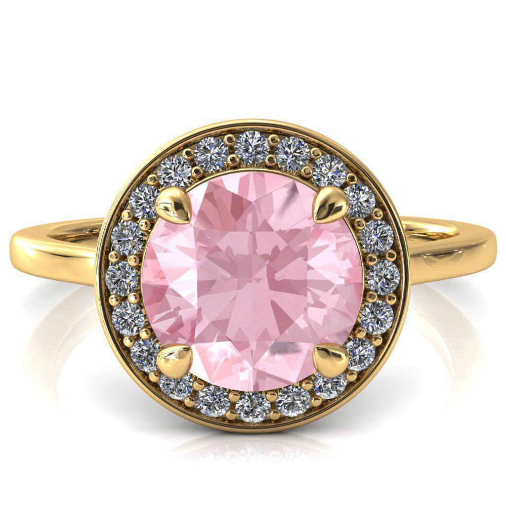 Holly Round Pink Sapphire 4 Prong Pinpoint Floating Halo Scalloped Cathedral Ring-FIRE & BRILLIANCE