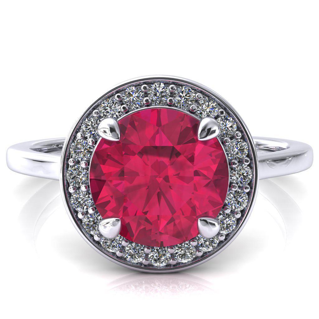 Holly Round Ruby 4 Prong Pinpoint Floating Halo Scalloped Cathedral Ring-FIRE & BRILLIANCE