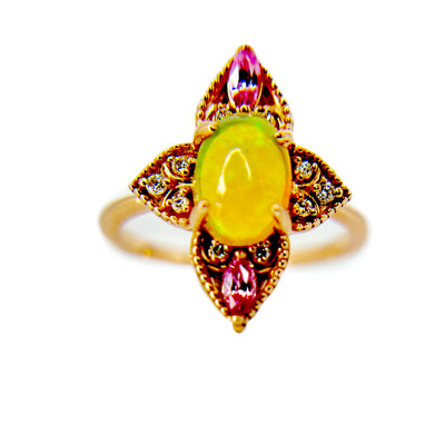 Natural Ethiopian Opal with Pink Sapphire and Diamond Vintage Ring
