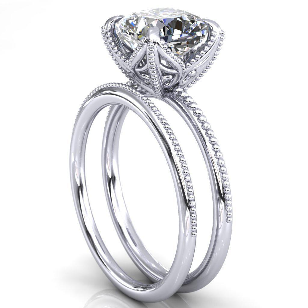 Illusion Cushion Moissanite Simplified Wings Milgrain Engagement Ring-Custom-Made Jewelry-Fire & Brilliance ®