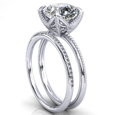 Illusion Cushion Moissanite Simplified Wings Milgrain Engagement Ring-Custom-Made Jewelry-Fire & Brilliance ®