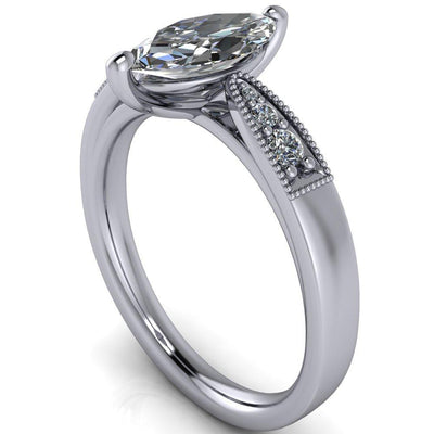 Imogen Marquise Moissanite 4 Prong Diamond Shoulder Engagement Ring-Custom-Made Jewelry-Fire & Brilliance ®