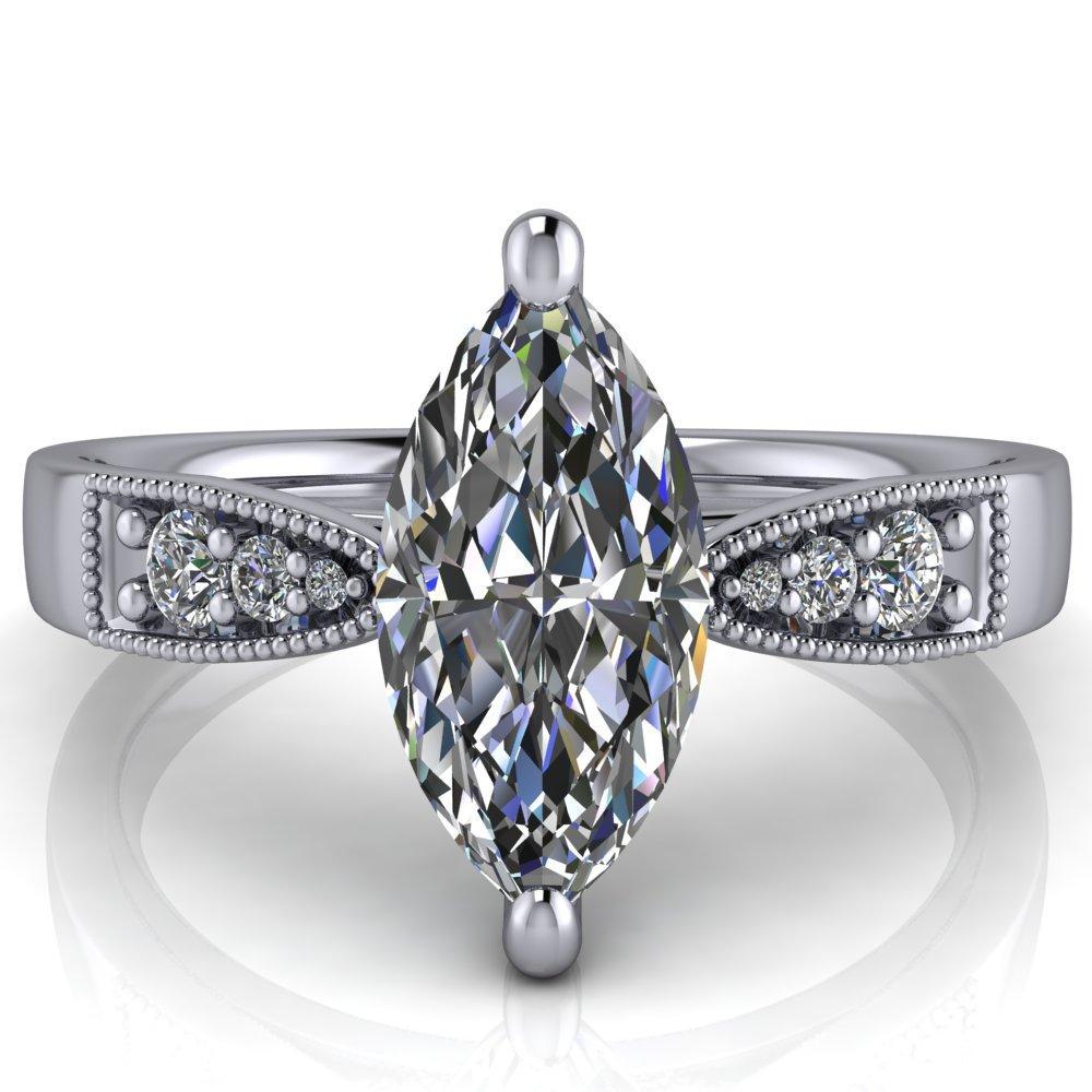 Imogen Marquise Moissanite 4 Prong Diamond Shoulder Engagement Ring-Custom-Made Jewelry-Fire & Brilliance ®