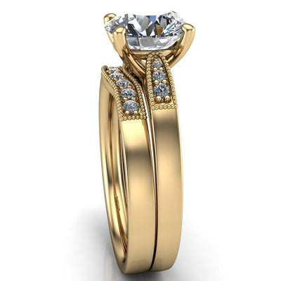 Imogen Round Moissanite 4 Prong Diamond Shoulder Engagement Ring-Custom-Made Jewelry-Fire & Brilliance ®
