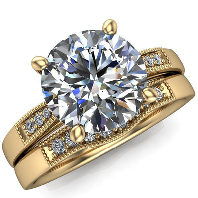 Imogen Round Moissanite 4 Prong Diamond Shoulder Engagement Ring-Custom-Made Jewelry-Fire & Brilliance ®