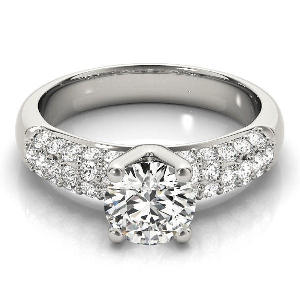 Ines Round Moissanite Triple Diamond Row Pave 4 Prong Engagement Ring-Custom-Made Jewelry-Fire & Brilliance ®