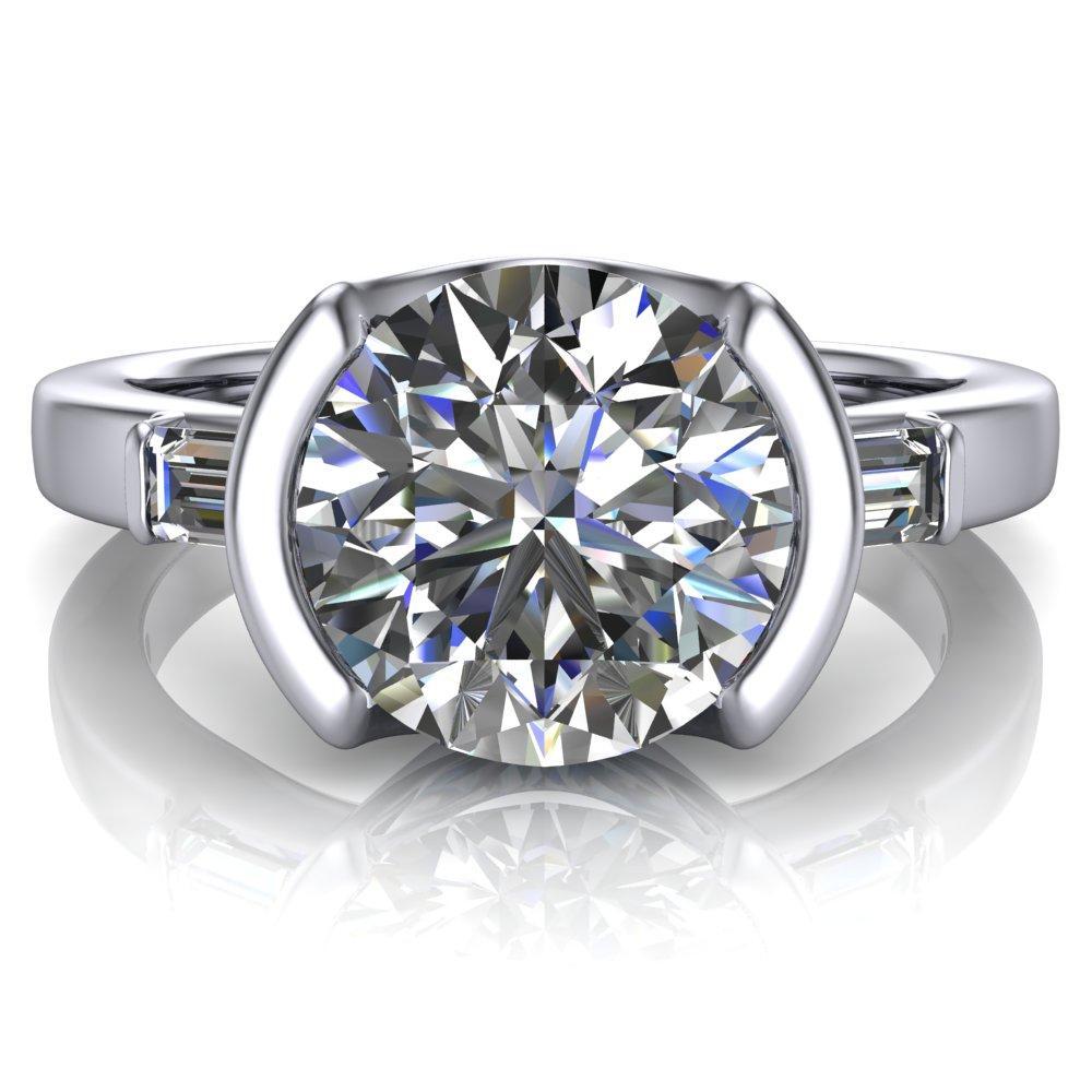 Iris Round Moissanite Half Bezel Baguette Diamond Side Ring-Custom-Made Jewelry-Fire & Brilliance ®