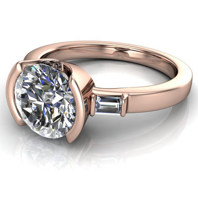 Iris Round Moissanite Half Bezel Baguette Diamond Side Ring-Custom-Made Jewelry-Fire & Brilliance ®