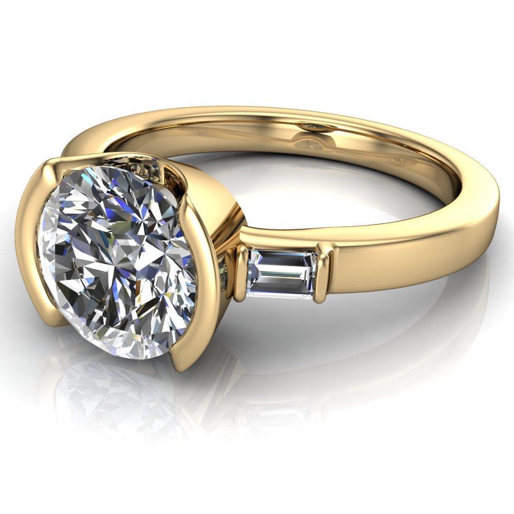 Iris Round Moissanite Half Bezel Baguette Diamond Side Ring-Custom-Made Jewelry-Fire & Brilliance ®