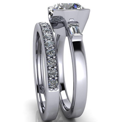 Iris Round Moissanite Half Bezel Baguette Diamond Side Ring-Custom-Made Jewelry-Fire & Brilliance ®