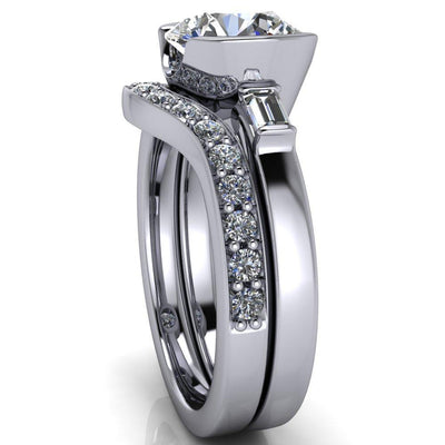 Iris Round Moissanite Half Bezel Baguette Diamond Side Ring-Custom-Made Jewelry-Fire & Brilliance ®