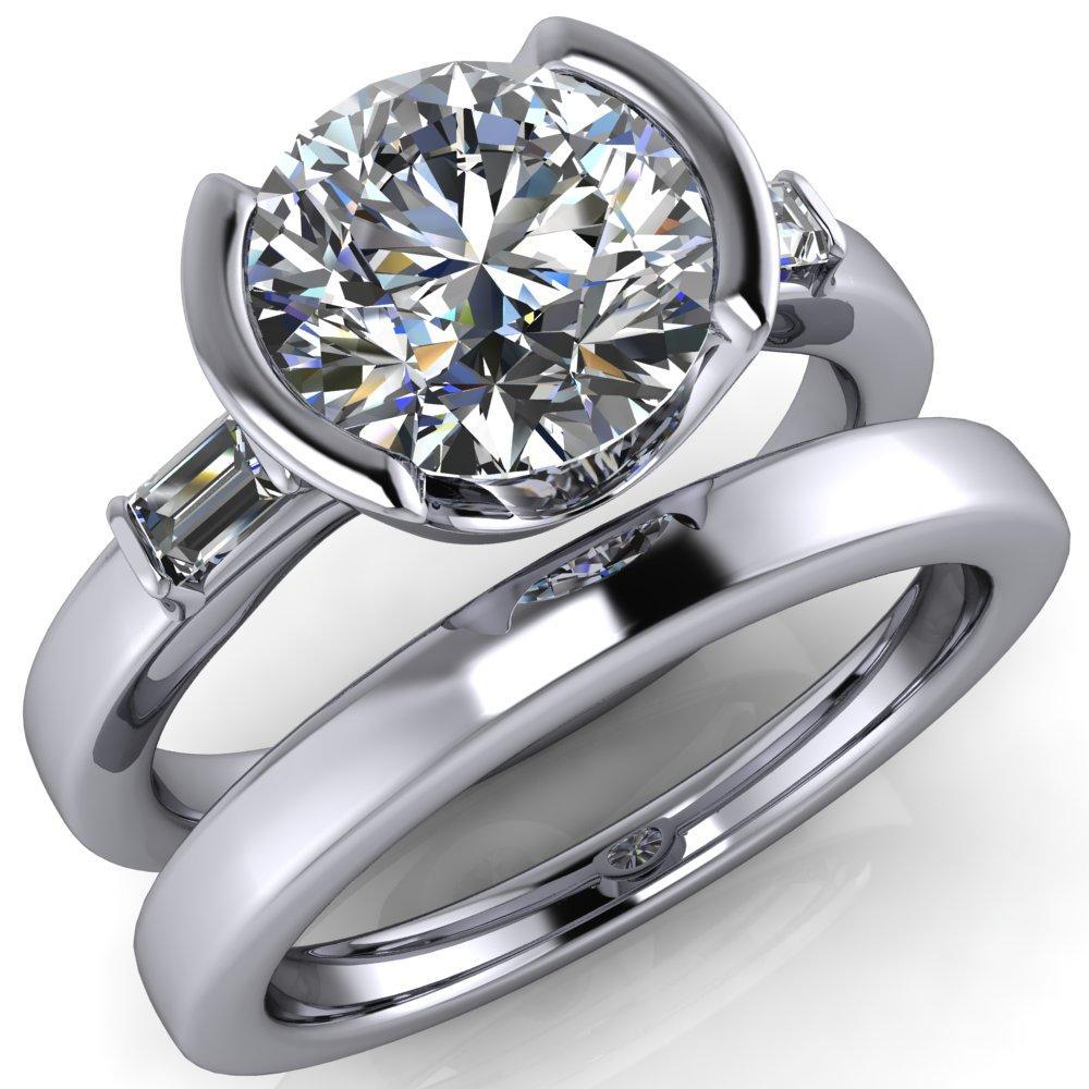 Iris Round Moissanite Half Bezel Baguette Diamond Side Ring-Custom-Made Jewelry-Fire & Brilliance ®