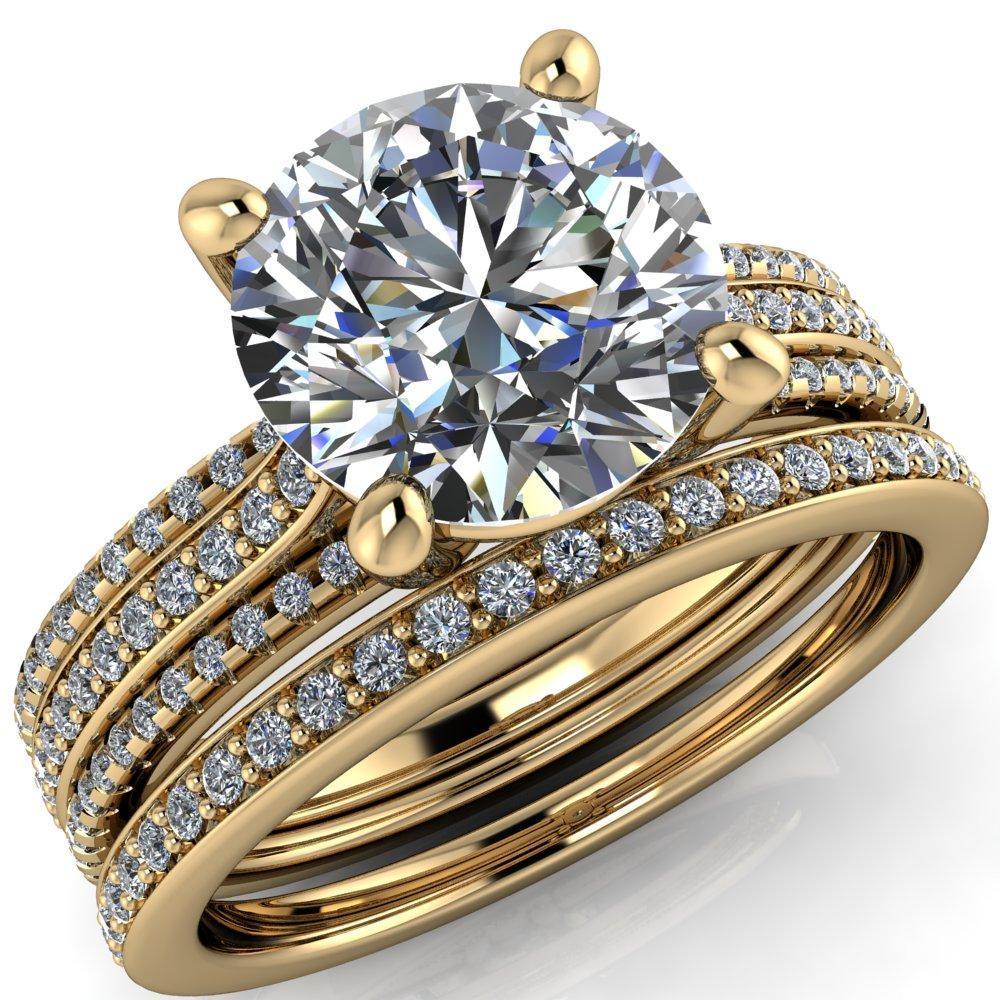 Isabella Round Moissanite Exquisite 4 Prong 3 Row Diamond Sides Ring-Custom-Made Jewelry-Fire & Brilliance ®
