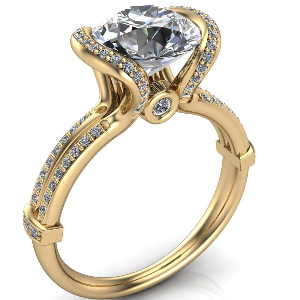 Isabelle Round Moissanite Half Bezel Tulip Split Bow Diamond Ring-Custom-Made Jewelry-Fire & Brilliance ®