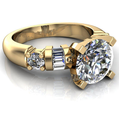 Isla Round Moissanite 4 Prong Center 4 Diamond Side Engagement Ring-Custom-Made Jewelry-Fire & Brilliance ®