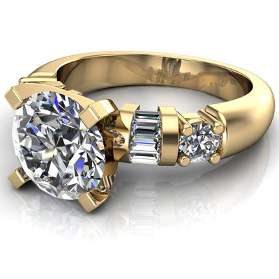 Isla Round Moissanite 4 Prong Center 4 Diamond Side Engagement Ring-Custom-Made Jewelry-Fire & Brilliance ®