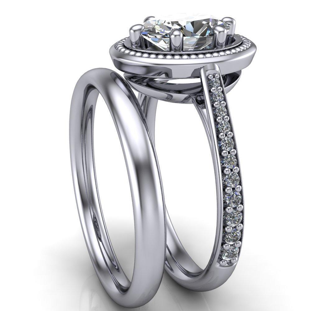 Jacinta Oval Moissanite Halo Cathedral 6 Prong Ring-Custom-Made Jewelry-Fire & Brilliance ®