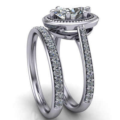 Jacinta Oval Moissanite Halo Cathedral 6 Prong Ring-Custom-Made Jewelry-Fire & Brilliance ®