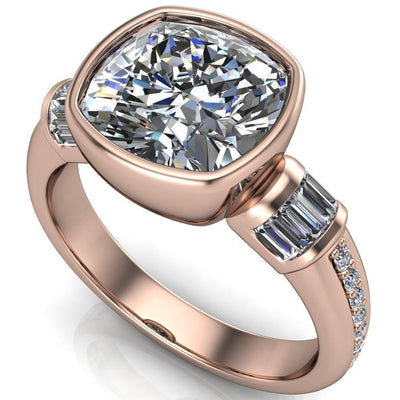 Jamelia Cushion Moissanite Bezel Diamond Shoulder Half Eternity Ring-Custom-Made Jewelry-Fire & Brilliance ®