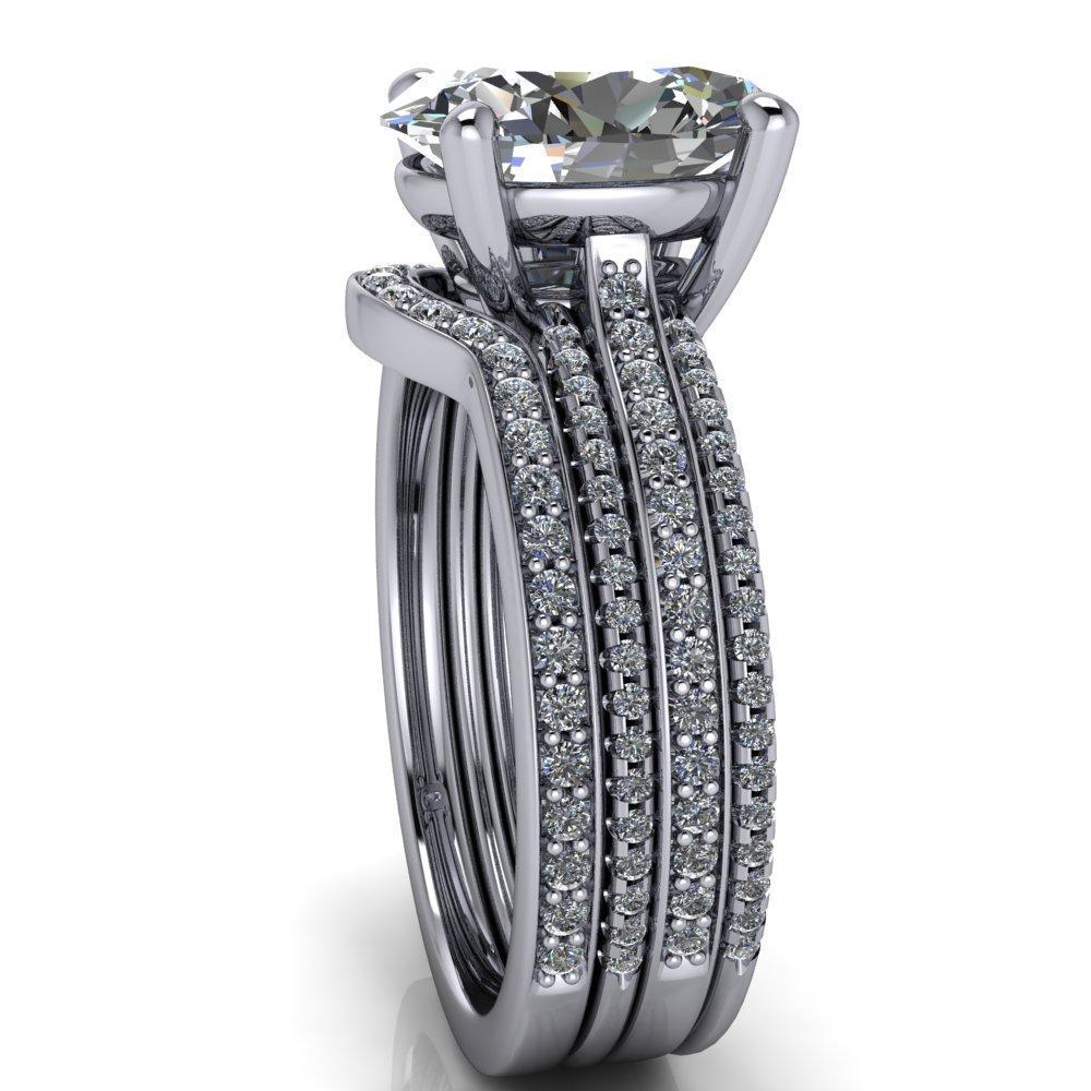 Jameson Oval Moissanite Triple Diamond Channel 4 Prong Ring-Custom-Made Jewelry-Fire & Brilliance ®