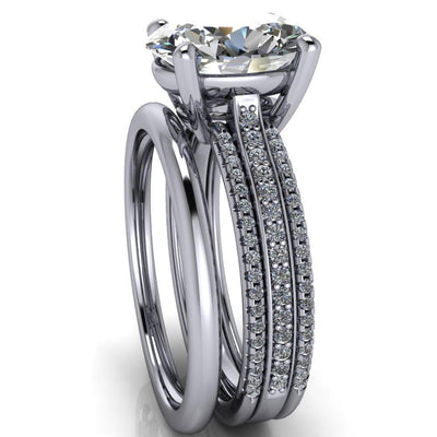 Jameson Oval Moissanite Triple Diamond Channel 4 Prong Ring-Custom-Made Jewelry-Fire & Brilliance ®