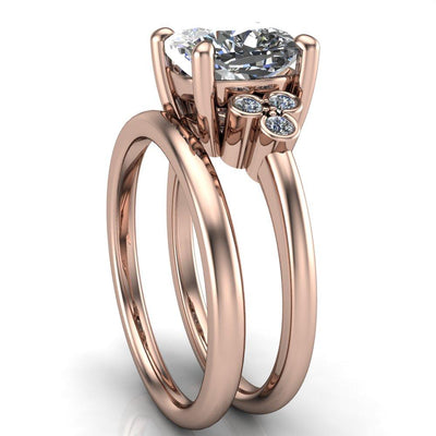 Jamielynn Cushion Moissanite Triple Diamond Side Bezel 4 Prong Engagement Ring-Custom-Made Jewelry-Fire & Brilliance ®