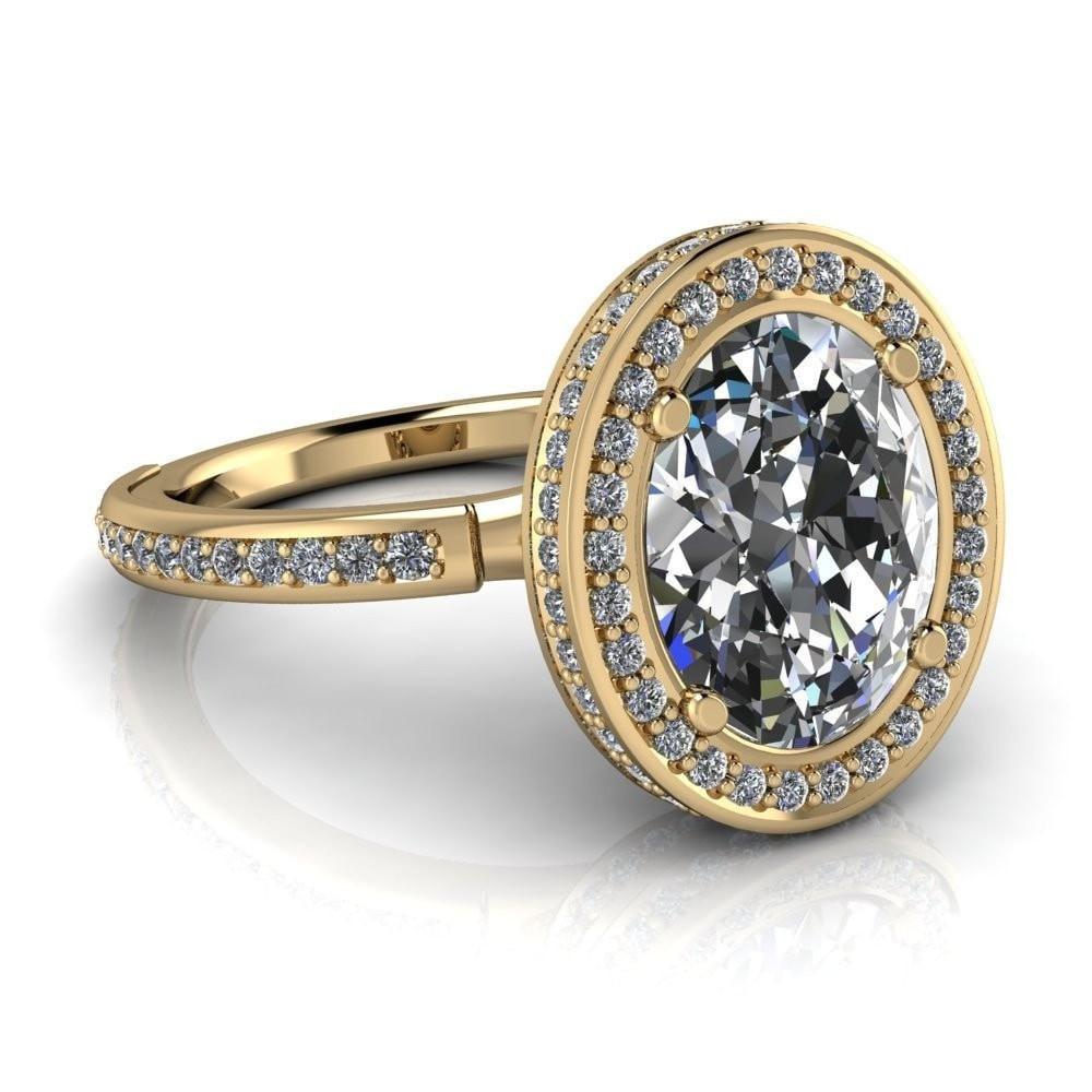 Janet Oval Moissanite with Diamond Halo and Shoulders Engagement Ring-Custom-Made Jewelry-Fire & Brilliance ®