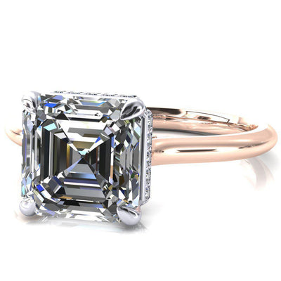 Janey Asscher Moissanite 4 Prongs Claw Floating Halo Inverted Cathedral Ring-FIRE & BRILLIANCE
