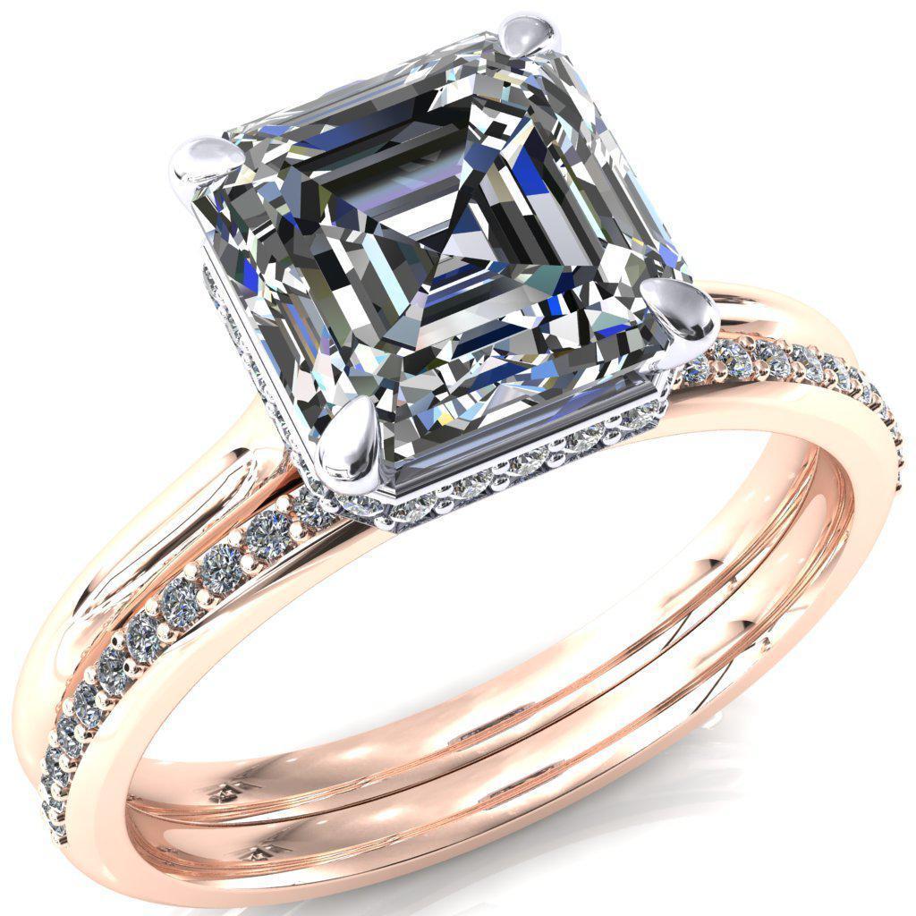 Janey Asscher Moissanite 4 Prongs Claw Floating Halo Inverted Cathedral Ring-FIRE & BRILLIANCE