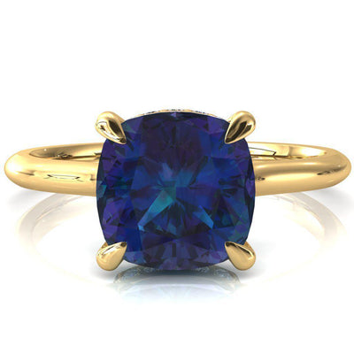 Janey Cushion Alexandrite 4 Prongs Claw Floating Halo Inverted Cathedral Ring-FIRE & BRILLIANCE