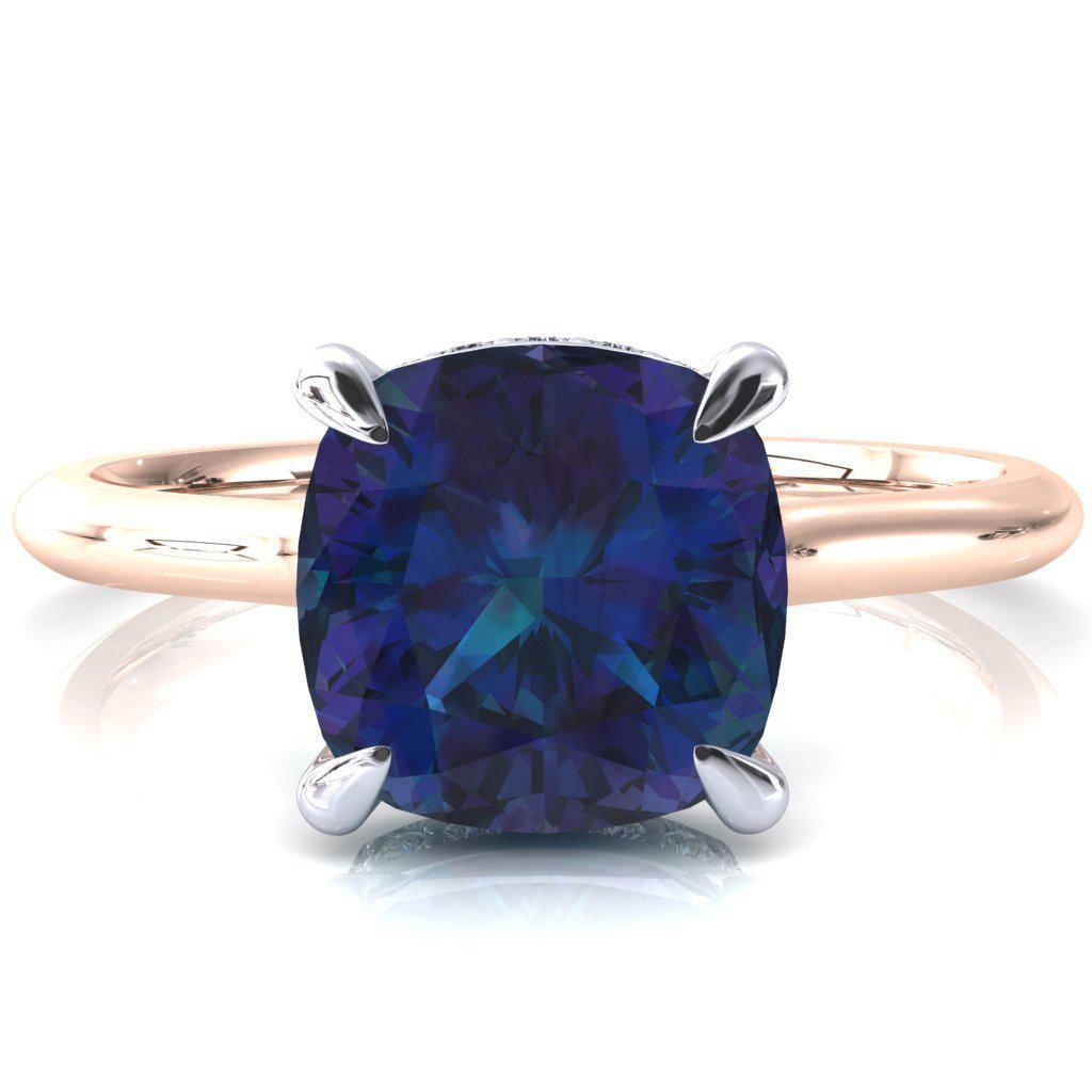 Janey Cushion Alexandrite 4 Prongs Claw Floating Halo Inverted Cathedral Ring-FIRE & BRILLIANCE