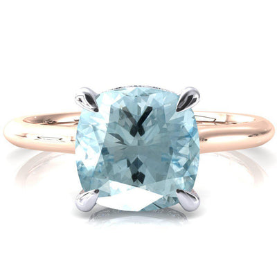 Janey Cushion Aqua Blue Spinel 4 Prongs Claw Floating Halo Inverted Cathedral Ring-FIRE & BRILLIANCE
