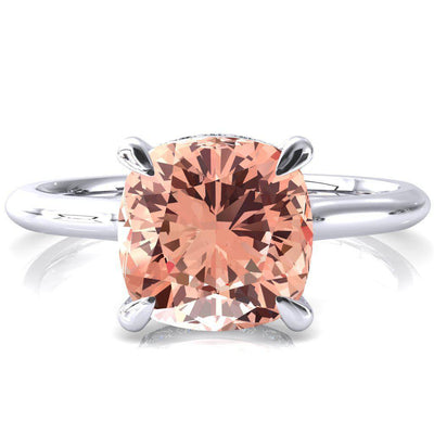 Janey Cushion Champagne Sapphire 4 Prongs Claw Floating Halo Inverted Cathedral Ring-FIRE & BRILLIANCE