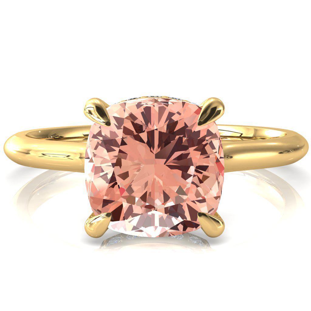 Janey Cushion Champagne Sapphire 4 Prongs Claw Floating Halo Inverted Cathedral Ring-FIRE & BRILLIANCE