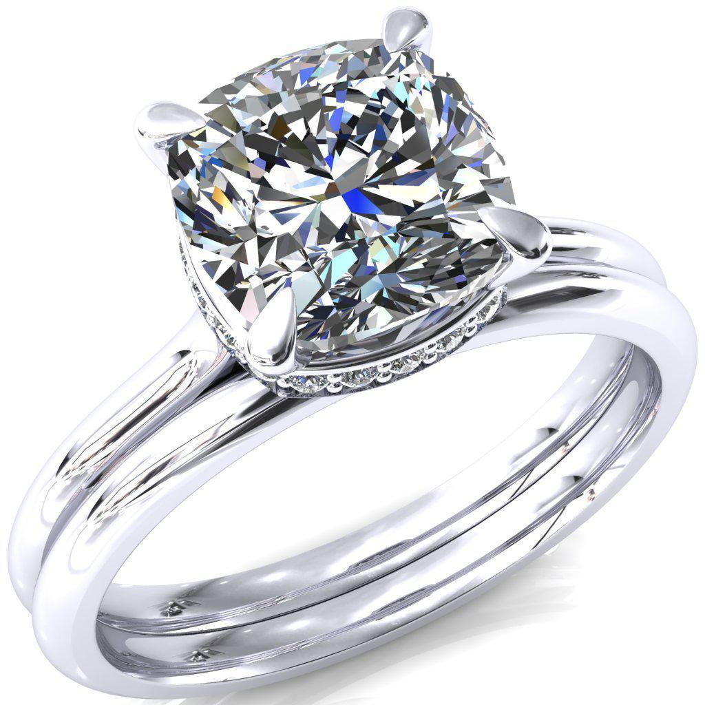 Janey Cushion Moissanite 4 Prongs Claw Floating Halo Inverted Cathedral Ring-FIRE & BRILLIANCE