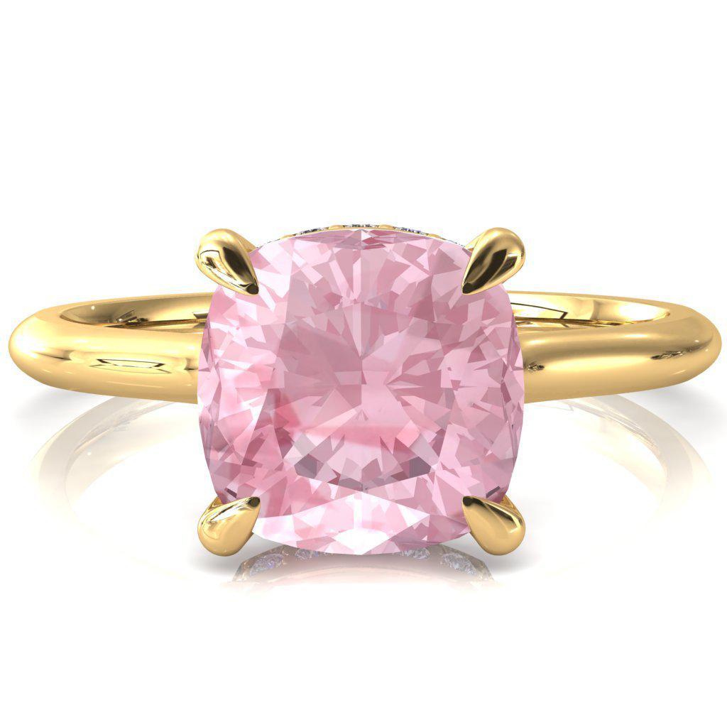 Janey Cushion Pink Sapphire 4 Prongs Claw Floating Halo Inverted Cathedral Ring-FIRE & BRILLIANCE