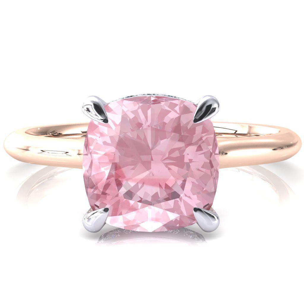 Janey Cushion Pink Sapphire 4 Prongs Claw Floating Halo Inverted Cathedral Ring-FIRE & BRILLIANCE