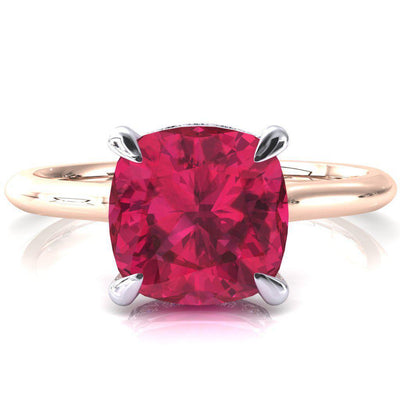 Janey Cushion Ruby 4 Prongs Claw Floating Halo Inverted Cathedral Ring-FIRE & BRILLIANCE