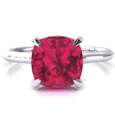 Janey Cushion Ruby 4 Prongs Claw Floating Halo Inverted Cathedral Ring-FIRE & BRILLIANCE