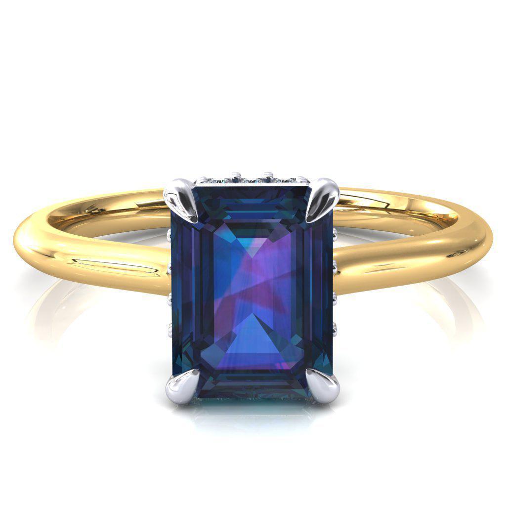 Janey Emerald Alexandrite 4 Prongs Claw Floating Halo Inverted Cathedral Ring-FIRE & BRILLIANCE