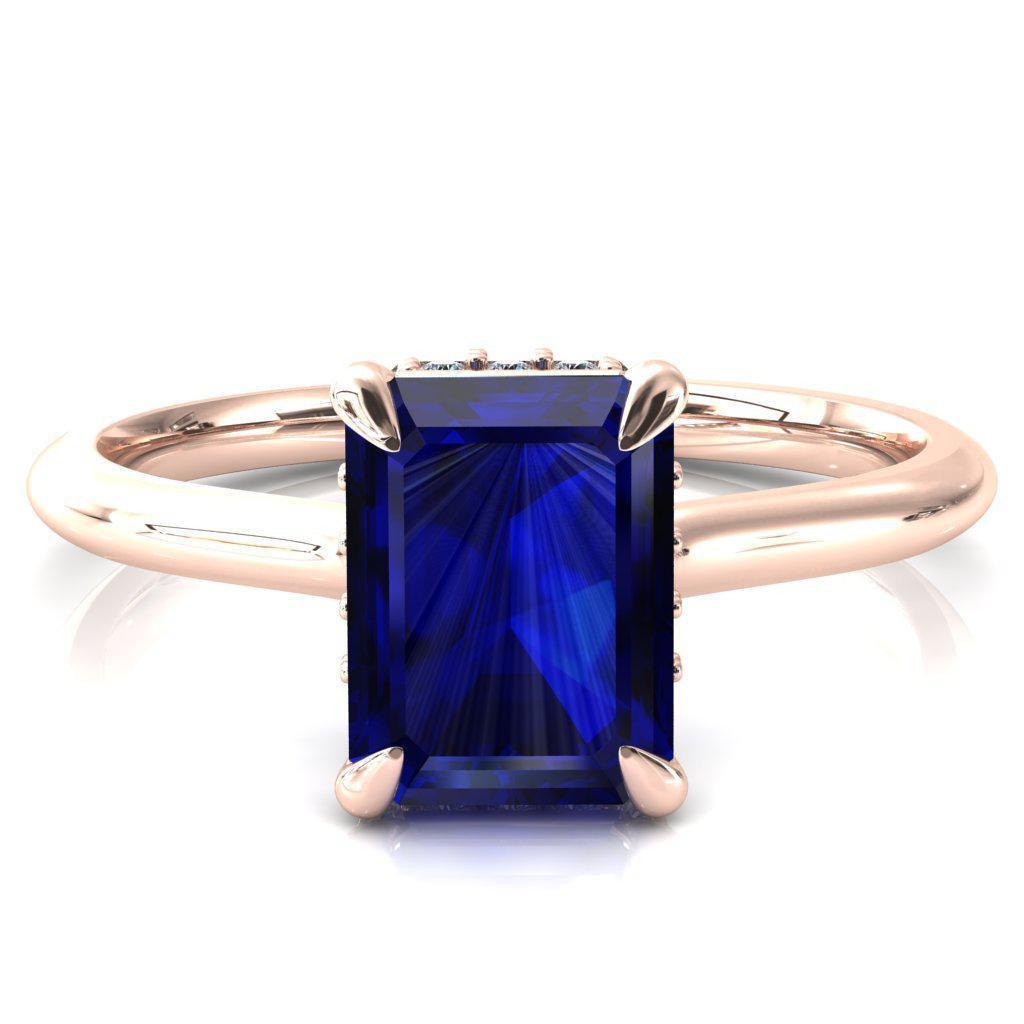 Janey Emerald Blue Sapphire 4 Prongs Claw Floating Halo Inverted Cathedral Ring-FIRE & BRILLIANCE