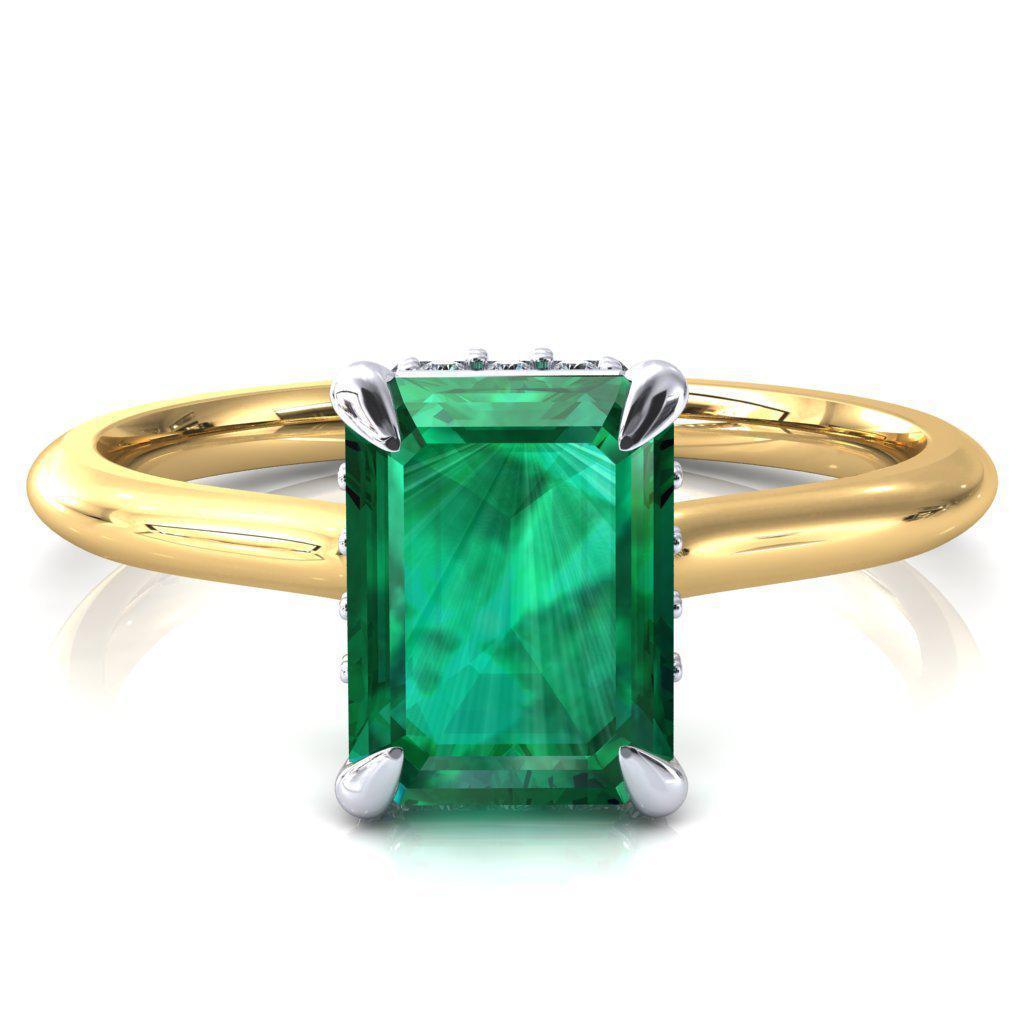 Janey Emerald Emerald 4 Prongs Claw Floating Halo Inverted Cathedral Ring-FIRE & BRILLIANCE