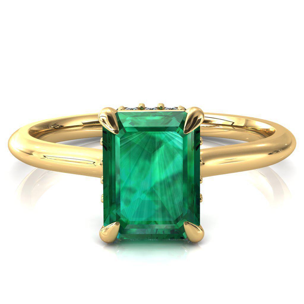 Janey Emerald Emerald 4 Prongs Claw Floating Halo Inverted Cathedral Ring-FIRE & BRILLIANCE