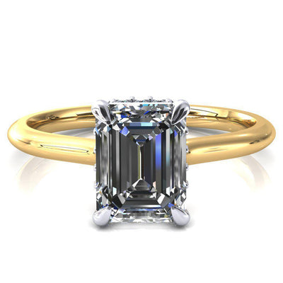 Janey Emerald Moissanite 4 Prongs Claw Floating Halo Inverted Cathedral Ring-FIRE & BRILLIANCE