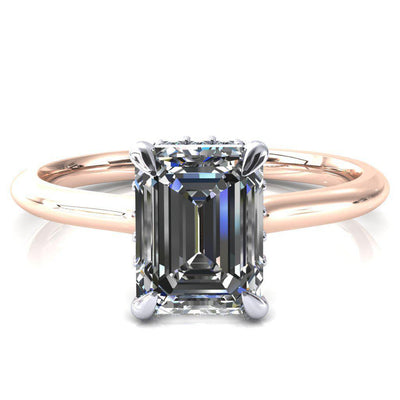 Janey Emerald Moissanite 4 Prongs Claw Floating Halo Inverted Cathedral Ring-FIRE & BRILLIANCE