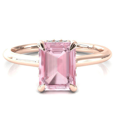 Janey Emerald Pink Sapphire 4 Prongs Claw Floating Halo Inverted Cathedral Ring-FIRE & BRILLIANCE